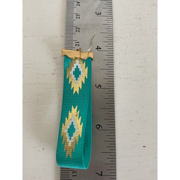 Turquoise & Gold Southwestern Aztec Style Ribbon Earrings With Hook Backings - Picture 4 of 4